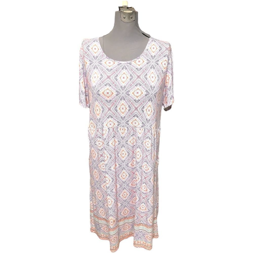 J Jill Pastel Diamond Pattern Short Sleeve Dress Size Medium w/ Pockets pastel
